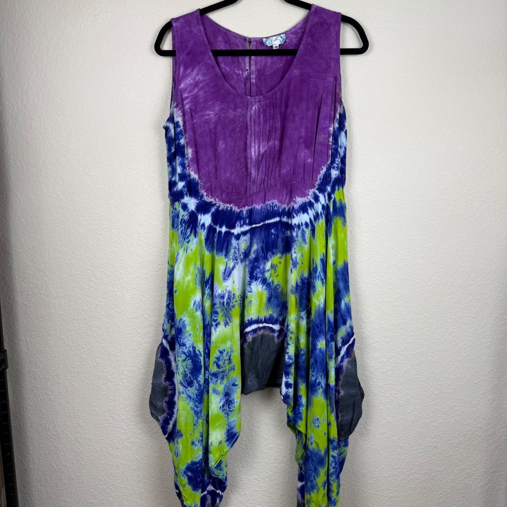 J Glee Tie Dye Sleeveless Asymmetrical Hem Multicolor Gauzy Hippie Sz‎ M *read